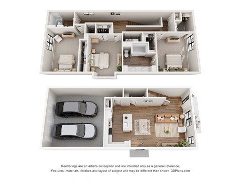 Floor plan for 3 beds, 2.5 baths, 1732 sqft